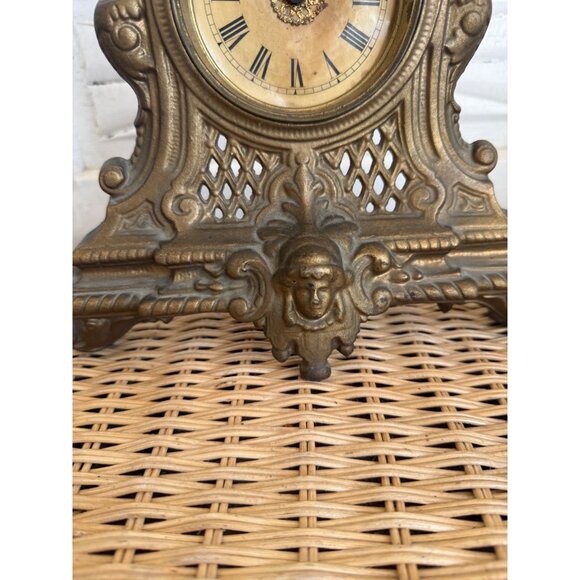 Antique 1880s Cast Iron Gold GIlt Clock Mermaids Womans Face Ornate Running - Picture 9 of 16